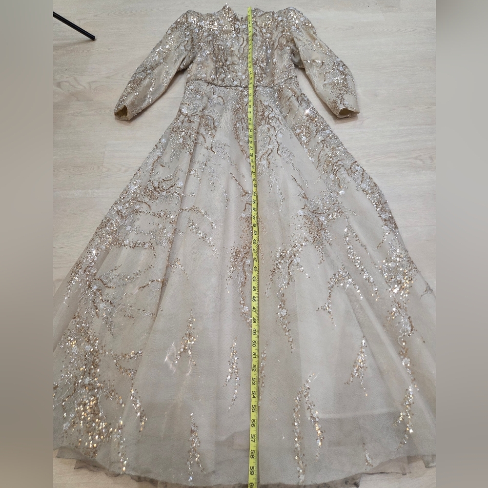 Tony Ward Couture Champagne Beaded Gown Formal Evening Dress Size L MSRP $10,000 - Picture 10 of 16
